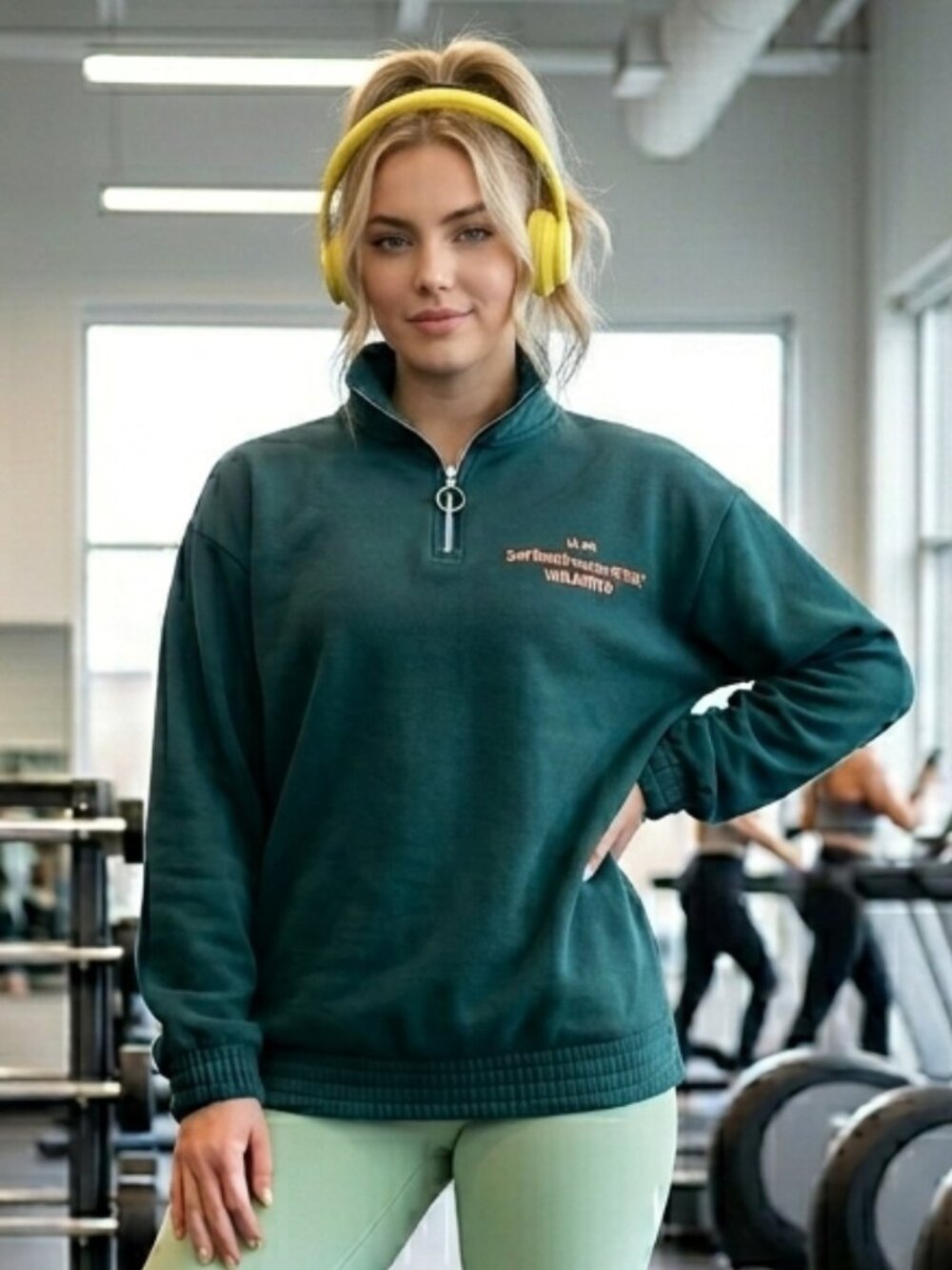 Dark Green Quarter Zip Pullover Sweatshirt L